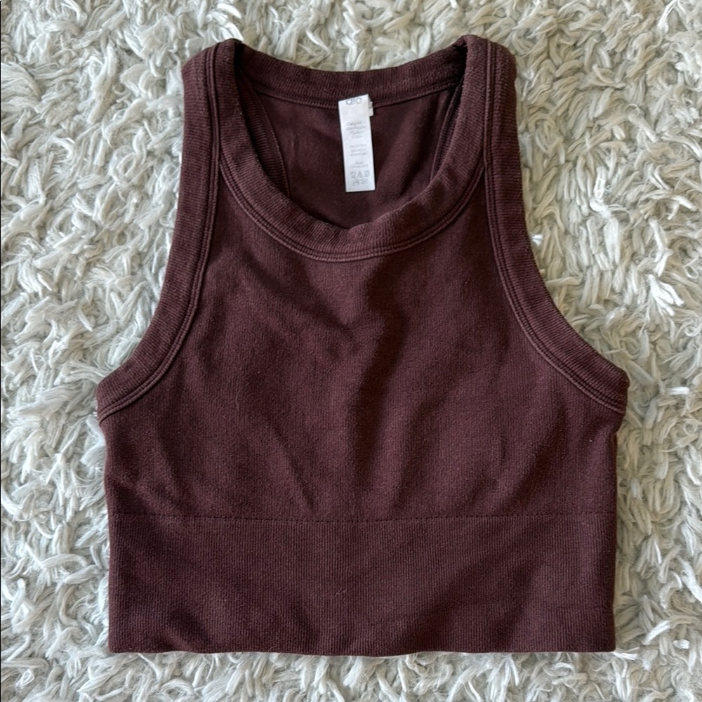 ALO Yoga Brown Cropped Fitted Tank Top